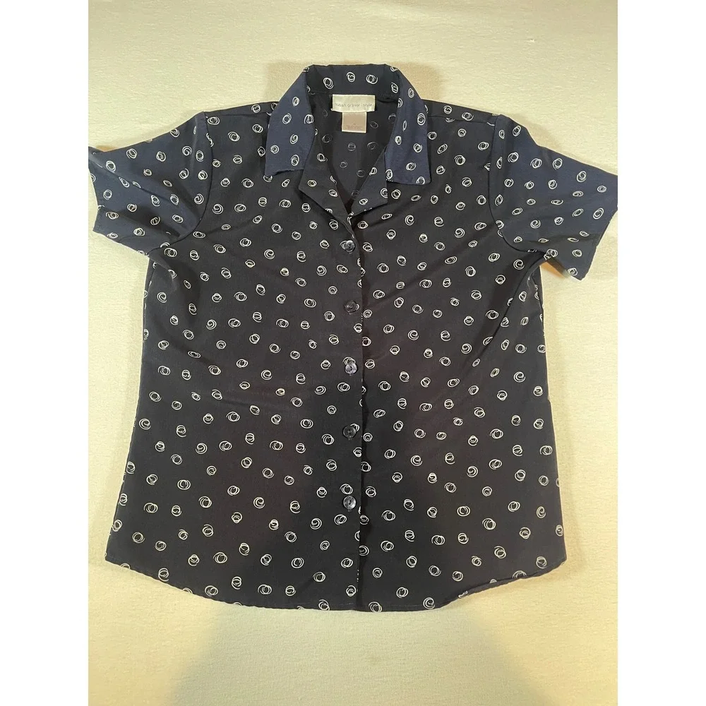 Susan Graver Style Navy Blue Swirl Print Shirt and Shorts Set Womens Medium